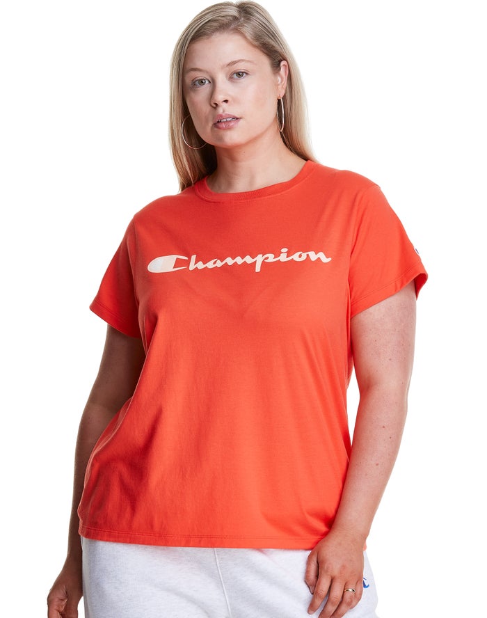 Champion Plus Classic Script Logo Kadın Tişört Turuncu ( UMTSGC375 )